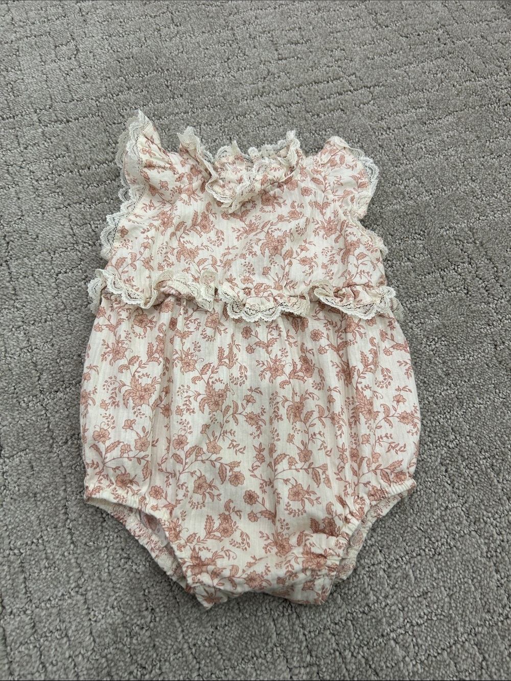 Floral Lace Trim Baby One-Piece Romper in Blush